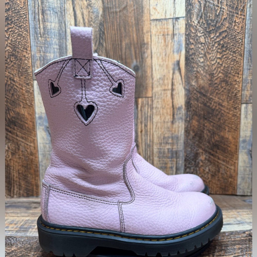 Dr. Martens Side Zip Girls Leather Bec Heart Doc Marten Boots US Size 2 Pink